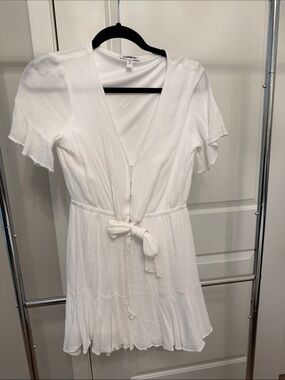 Express White Tie-Waist V-Neck Mini Dress